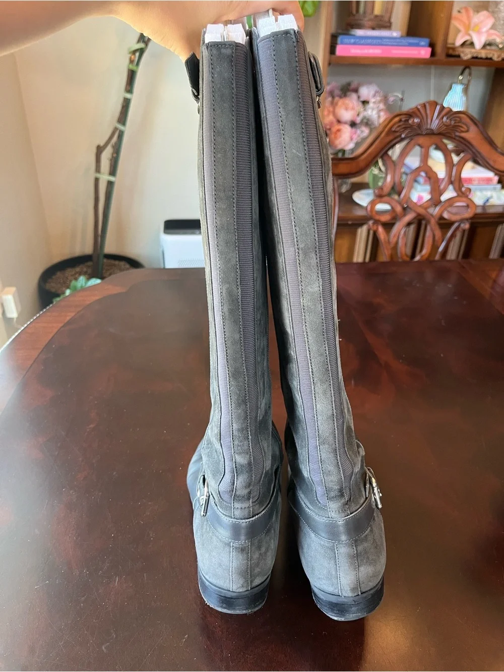 Marc Fisher Grey Leather & Suede Over-the-Knee Riding Boots